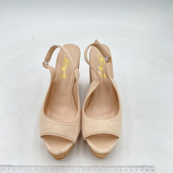 FOWT Apricot Peep Toe Slingback Platform High Heel Buckle Open Toe Wedge Sandals - Picture 3 of 8